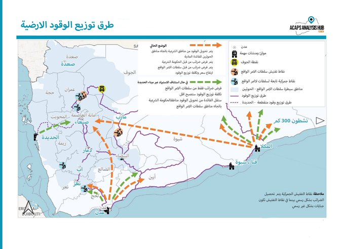 منظمة بحثية: الوقود متوفر بكميات كبيرة في مناطق سيطرة الحوثيين رغم تعليق دخوله الحديدة