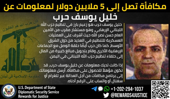 5 ملايين دولار لمن يدلي بمعلومات عن لبناني يموّل جماعة الحوثي